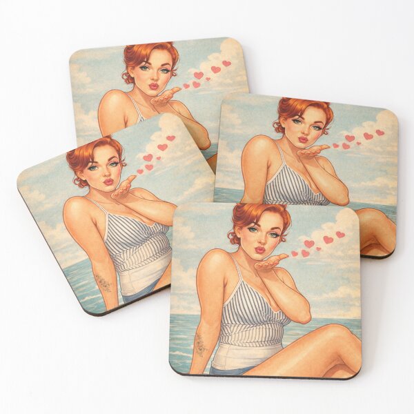 Item preview, Vintage Pin-Up Beach Kiss designed and sold by Hues of Bliss.
