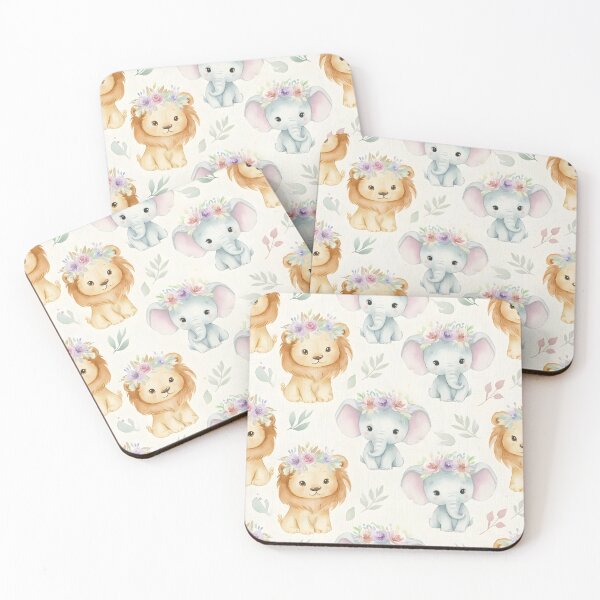 Item preview, Cute Baby Elephant & Lion Floral Pattern designed and sold by naragon4289.