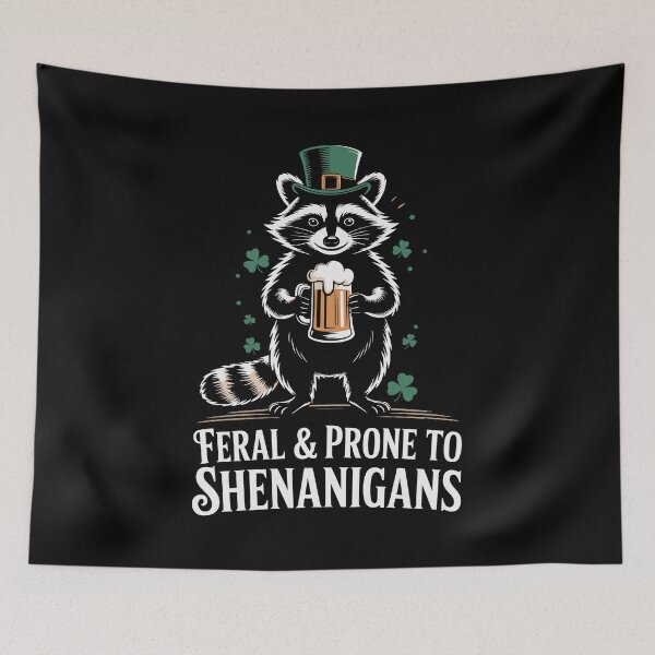 Item preview, Feral and Prone to Shenanigans Raccoon St Patrick's Day designed and sold by Dressed For  Duty.