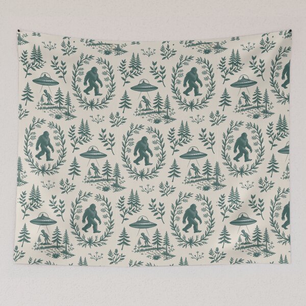 Item preview, Bigfoot & UFO Forest Pattern – Cryptid Alien Aesthetic Vintage Nature Design designed and sold by SideEye Co.