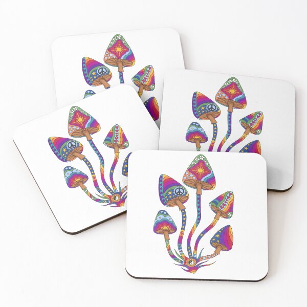 Item preview, Psychedelic 5 Mushrooms Art White– Retro Hippie Rainbow Groovy Peace Design designed and sold by Kellie Espie Art.