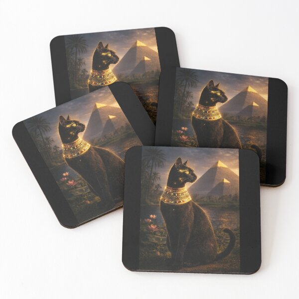 Item preview, Sacred Bastet Cat of Ancient Egypt – Black Egyptian Cat with Pyramid | Mystical Nile Art designed and sold by TuyaArts.