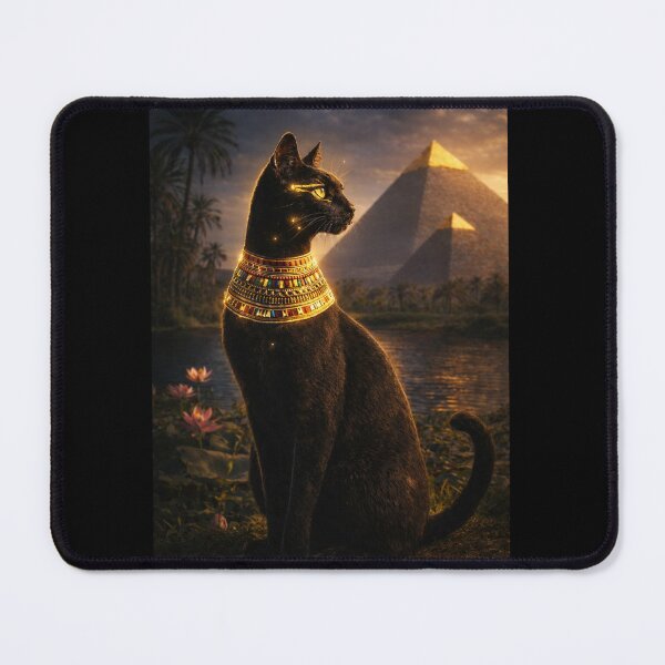 Item preview, Sacred Bastet Cat of Ancient Egypt – Black Egyptian Cat with Pyramid | Mystical Nile Art designed and sold by TuyaArts.