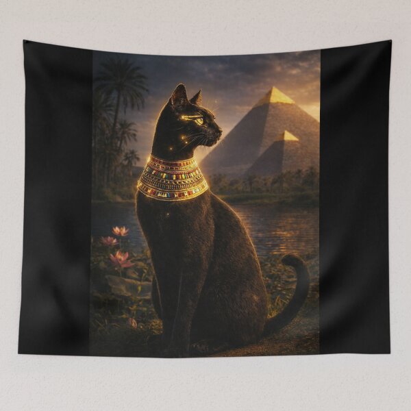 Item preview, Sacred Bastet Cat of Ancient Egypt – Black Egyptian Cat with Pyramid | Mystical Nile Art designed and sold by TuyaArts.