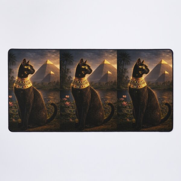 Item preview, Sacred Bastet Cat of Ancient Egypt – Black Egyptian Cat with Pyramid | Mystical Nile Art designed and sold by TuyaArts.
