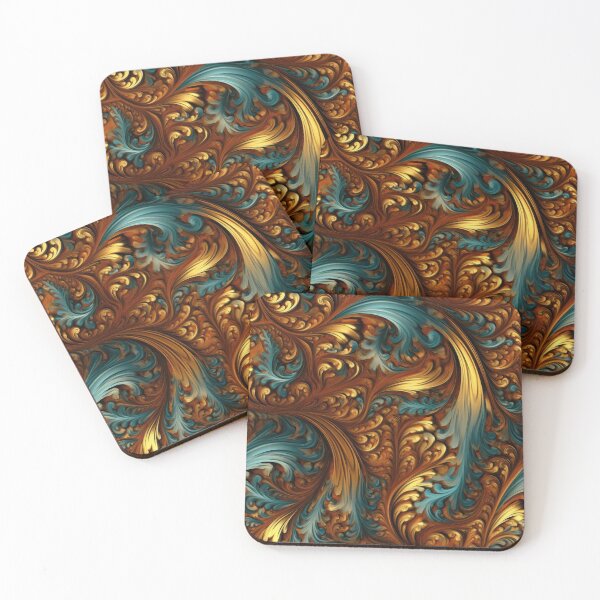 Item preview, Western Baroque Scroll Pattern | Teal Gold Bronze Ornate Tooled Leather Style designed and sold by CraftedHome.