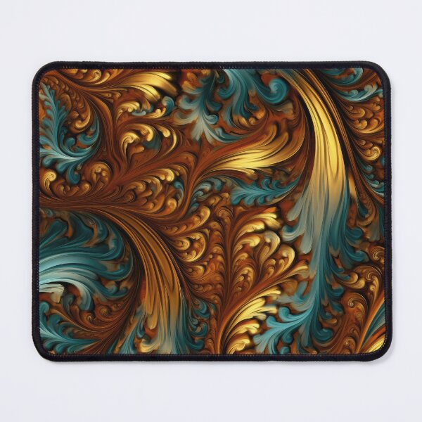 Item preview, Western Baroque Scroll Pattern | Teal Gold Bronze Ornate Tooled Leather Style designed and sold by CraftedHome.
