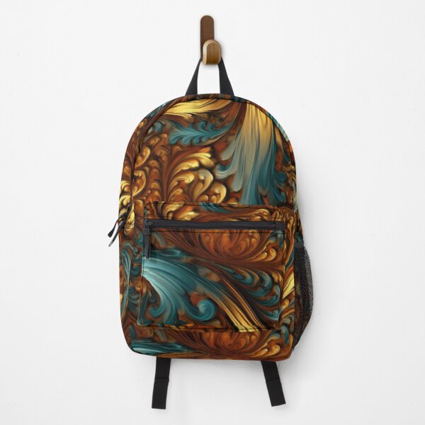 Item preview, Western Baroque Scroll Pattern | Teal Gold Bronze Ornate Tooled Leather Style designed and sold by CraftedHome.