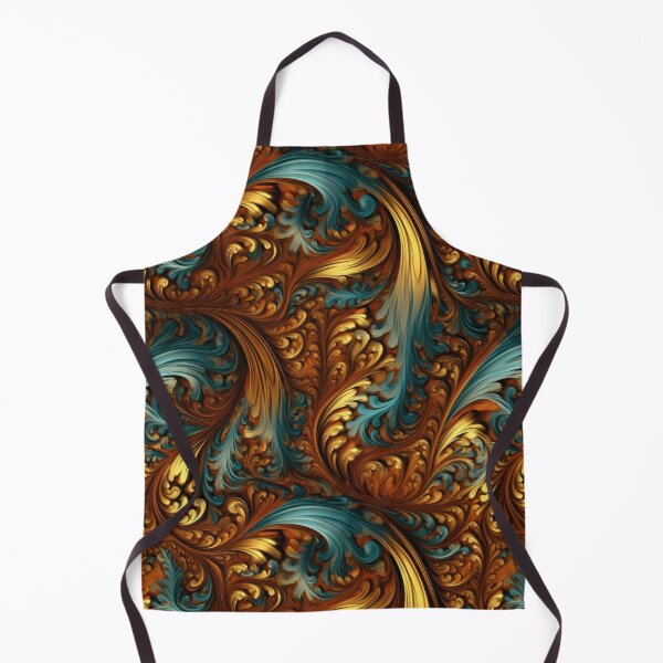 Item preview, Western Baroque Scroll Pattern | Teal Gold Bronze Ornate Tooled Leather Style designed and sold by CraftedHome.