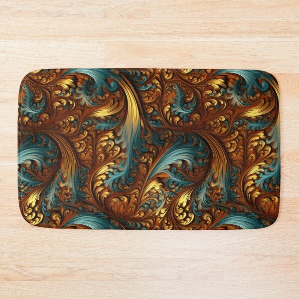 Item preview, Western Baroque Scroll Pattern | Teal Gold Bronze Ornate Tooled Leather Style designed and sold by CraftedHome.