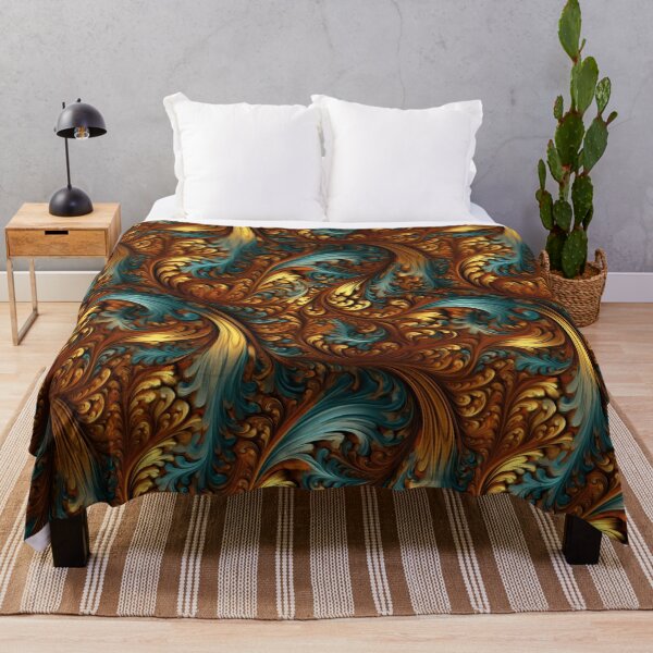 Item preview, Western Baroque Scroll Pattern | Teal Gold Bronze Ornate Tooled Leather Style designed and sold by CraftedHome.
