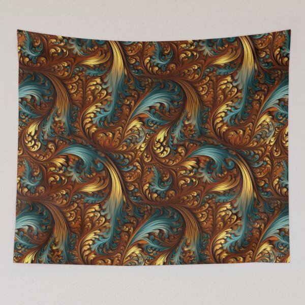 Item preview, Western Baroque Scroll Pattern | Teal Gold Bronze Ornate Tooled Leather Style designed and sold by CraftedHome.