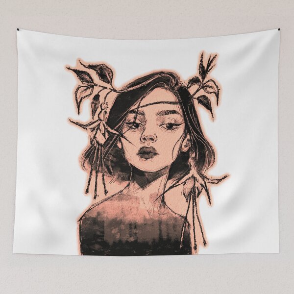 Item preview, FUCHSIA FLOWER CROWN WOMAN PEACH CHARCOAL designed and sold by melyverso.