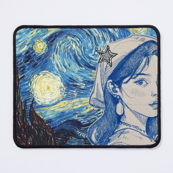Item preview, Vintage Girl Portrait with Starry Night Style Background designed and sold by VelvetJohn.
