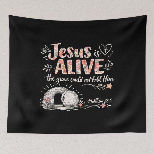 Item preview, Jesus Is Alive T-Shirt Floral Typography Empty Tomb Easter Christian Faith Matthew 28:6 Shirt Religious Gift designed and sold by Dmo3HarkoArt.