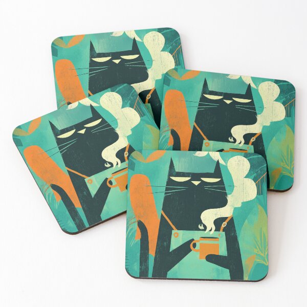 Item preview, Black Cat Coffee Ritual – Vintage Tropical Illustration designed and sold by Artixshopy98.