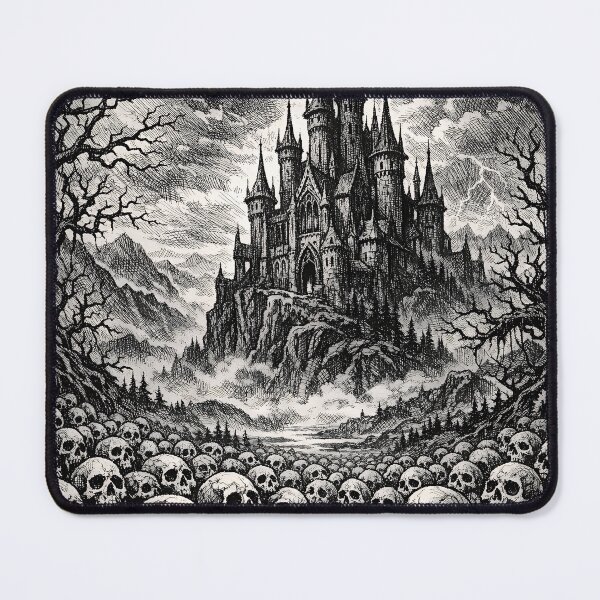 Item preview, Dark Fantasy Skull Realm Engraving | Medieval Gothic Death Landscape Art designed and sold by cr6zym1nd.