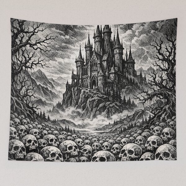 Item preview, Dark Fantasy Skull Realm Engraving | Medieval Gothic Death Landscape Art designed and sold by cr6zym1nd.