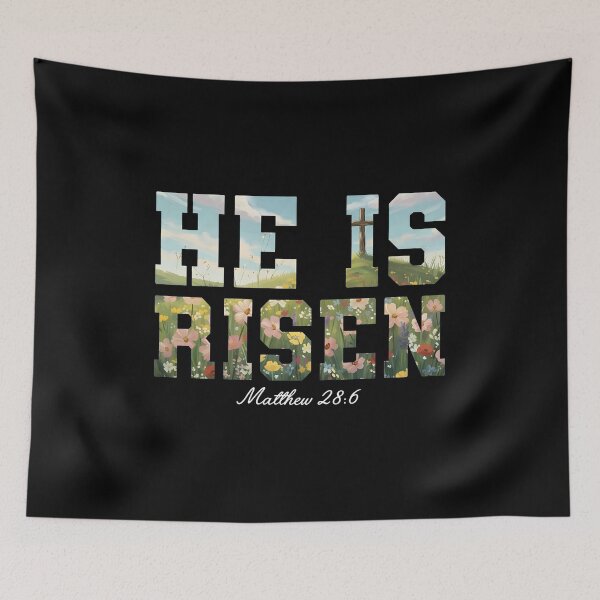 Item preview, He Is Risen T-Shirt with Cross and Spring Flowers | Easter Christian Religious Apparel | Matthew 28:6 Graphic Tee designed and sold by Dmo3HarkoArt.
