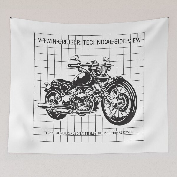 Item preview, V-Twin Cruiser Motorcycle Technical Art - Classic Black Line Art designed and sold by byRocco.