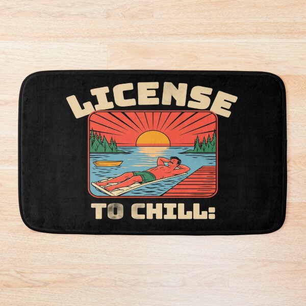 Item preview, Relaxing Lake Sunset Art – License to Chill Retro Summer Vacation Vibes Illustration designed and sold by Bright Nest Studio.