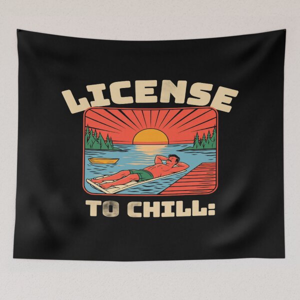 Item preview, Relaxing Lake Sunset Art – License to Chill Retro Summer Vacation Vibes Illustration designed and sold by Bright Nest Studio.