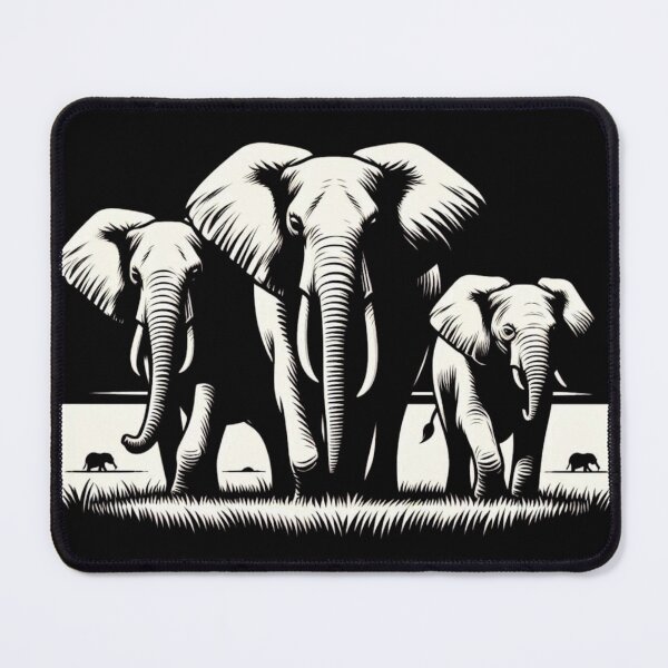 Aperçu de l'œuvre Troupeau d'éléphants majestueux – Art animalier audacieux en noir et blanc créée et vendue par JonelCrafts.