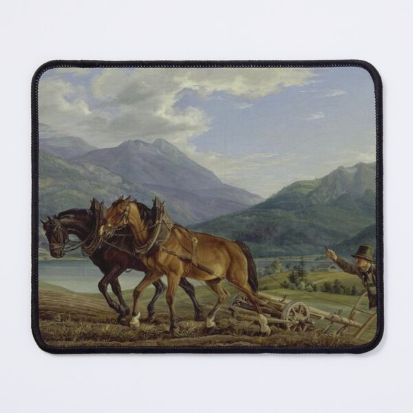 Item preview, Mountain landscape with plowing farmers designed and sold by SharonTheFirst.