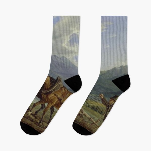 Item preview, Mountain landscape with plowing farmers designed and sold by SharonTheFirst.