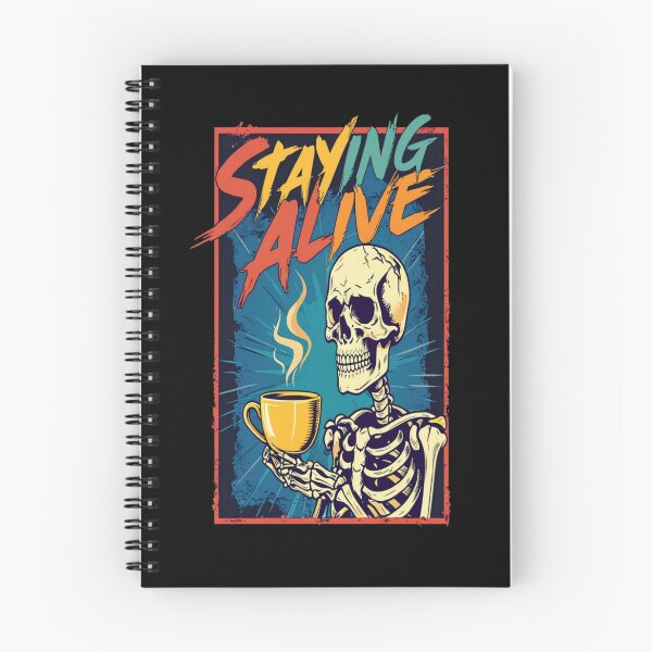 Item preview, Staying Alive Skeleton Coffee Art – Funny Retro Undead Caffeine Illustration designed and sold by Bright Nest Studio.