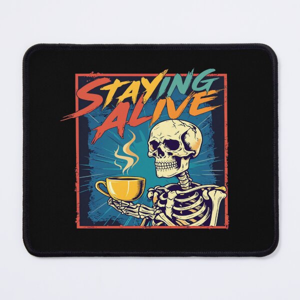 Item preview, Staying Alive Skeleton Coffee Art – Funny Retro Undead Caffeine Illustration designed and sold by Bright Nest Studio.