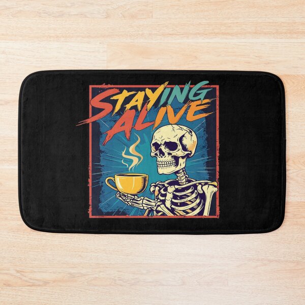 Item preview, Staying Alive Skeleton Coffee Art – Funny Retro Undead Caffeine Illustration designed and sold by Bright Nest Studio.