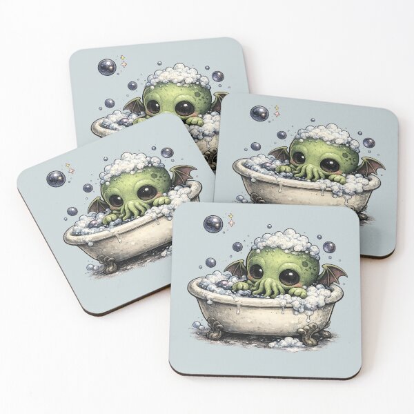 Item preview, Baby Cthulhu Bath Time – Cute Dark Fantasy Creature designed and sold by Creep-elina.