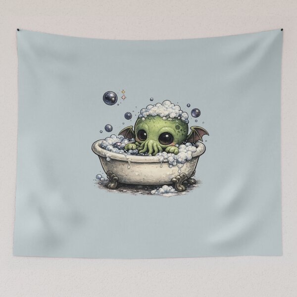 Item preview, Baby Cthulhu Bath Time – Cute Dark Fantasy Creature designed and sold by Creep-elina.