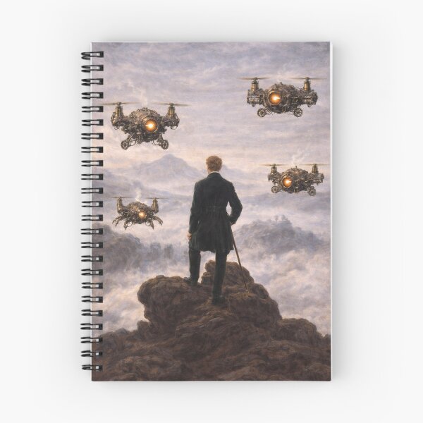Item preview, Wanderer With Steam Powered Drones - Inspired by Caspar David Friedrich (1774–1840), Who Might Have Wondered Why Bumblebees and Steam Drones Can Fly at All.  designed and sold by TheArtsyFrogs.