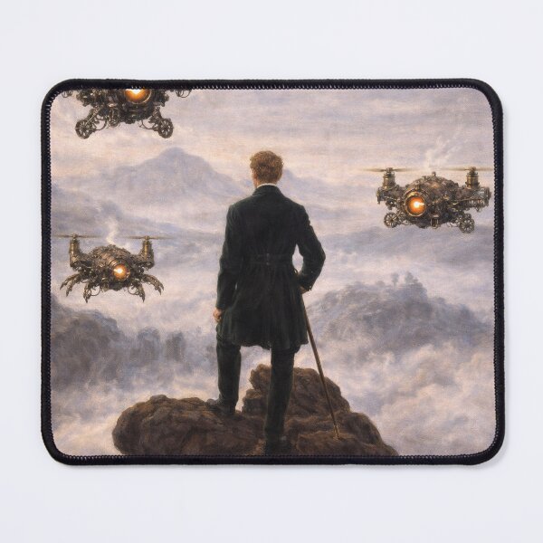 Item preview, Wanderer With Steam Powered Drones - Inspired by Caspar David Friedrich (1774–1840), Who Might Have Wondered Why Bumblebees and Steam Drones Can Fly at All.  designed and sold by TheArtsyFrogs.