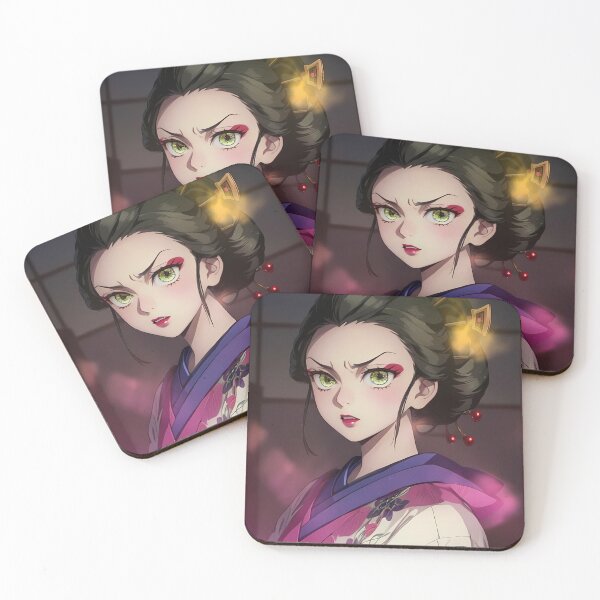 Item preview, Daki Demon Slayer Floral Kimono Portrait With Intense Gaze designed and sold by mildaclairmo.