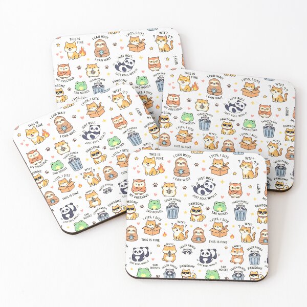 Item preview, A playful pattern of cartoon animals and humorous phrases on a white background designed and sold by Creative88Art.