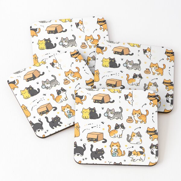 Item preview, A playful pattern of cartoon cats in various colors and poses on a white background designed and sold by Creative88Art.