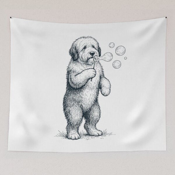 Item preview, Vintage Old English Sheepdog Blowing Bubbles Dog Mom Dad Lover designed and sold by DoodleTortle.