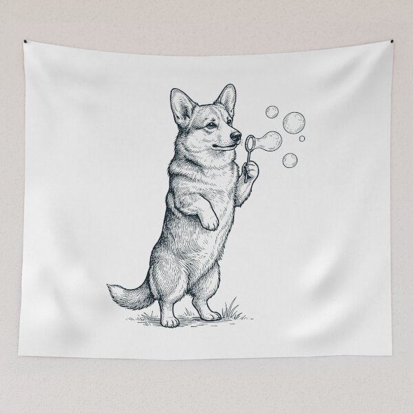 Item preview, Vintage Pembroke Welsh Corgi Blowing Bubbles Dog Mom Dad Lover designed and sold by DoodleTortle.