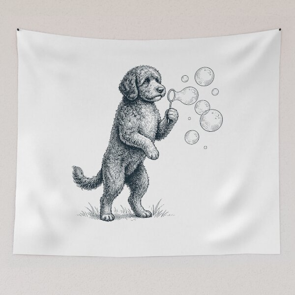 Item preview, Vintage Portuguese Water Dog Blowing Bubbles Dog Mom Dad Lover designed and sold by DoodleTortle.