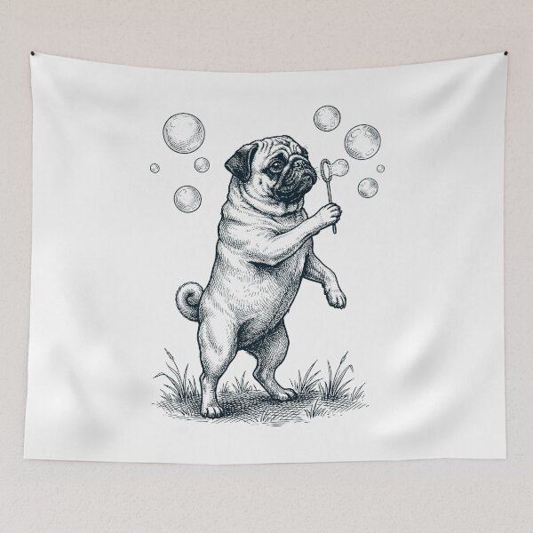 Item preview, Vintage Pug Blowing Bubbles Dog Mom Dad Lover designed and sold by DoodleTortle.