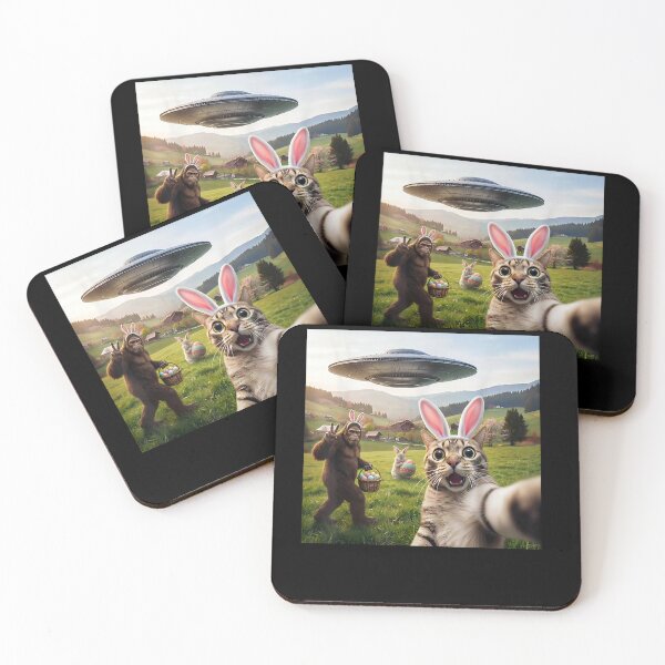 Item preview, Funny Cat Selfie with Easter Bunny Bigfoot UFO for Men Women  designed and sold by Juansustait.