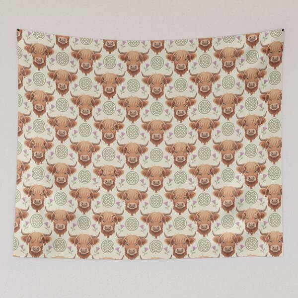 Item preview, Highland Cow Seamless Pattern – Cute Rustic Farm Animal Celtic Floral Design designed and sold by Tamas Das.