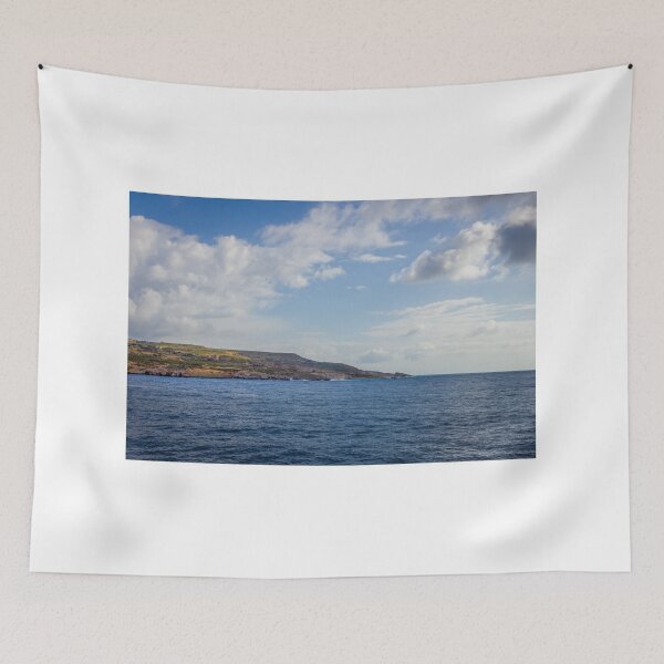 Item preview, Tranquil Coastal Sea View With Rocky Cliffs Under Blue Sky and Dramatic Clouds on the Horizon designed and sold by Nmallia.