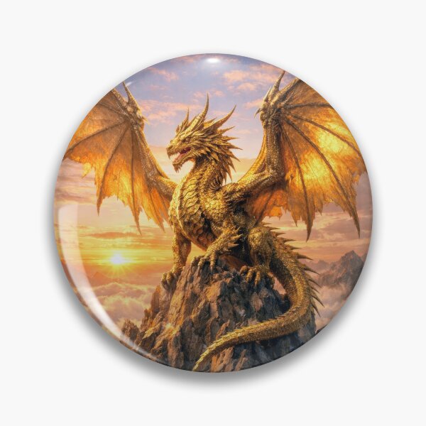Item preview, Golden Dragon on Mountain Peak – Epic Fantasy Sunrise Dragon Artwork designed and sold by DrakariArt.
