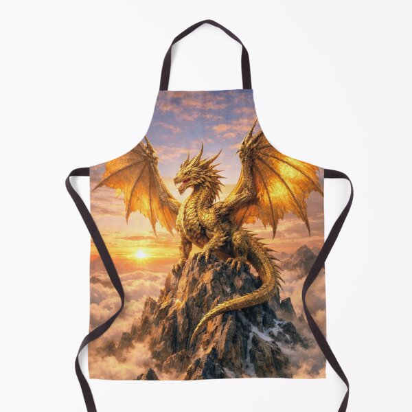 Item preview, Golden Dragon on Mountain Peak – Epic Fantasy Sunrise Dragon Artwork designed and sold by DrakariArt.