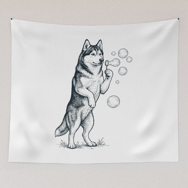 Item preview, Vintage Siberian Husky Blowing Bubbles Dog Mom Dad Lover designed and sold by DoodleTortle.