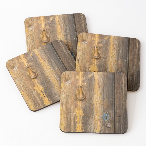 Item preview, Rustic Wooden Door With Rusty Knocker, Keyhole And Peeling Yellow Paint Texture designed and sold by Nmallia.